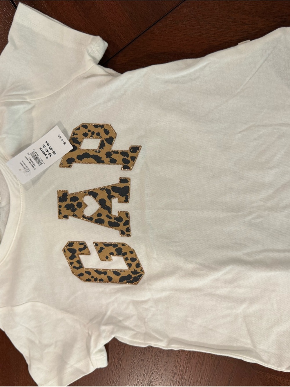 GAP White Short Sleeve Tee with Leopard-Print Logo